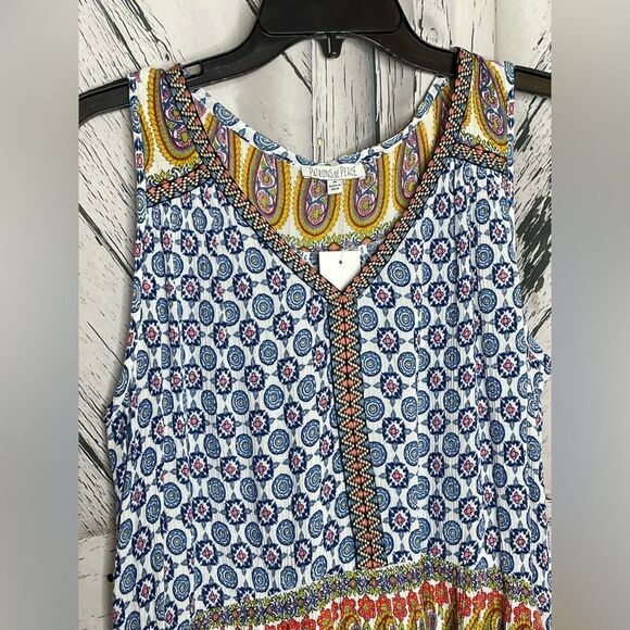 Patrons of Peace Floral Embroidered High Low Ruffle Hem Sleeveless Blouse M - Picture 3 of 7